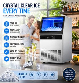 Commercial Ice Maker 59kg Per Day Stainless Steel Ice Machine with 15kg Storage for Home Bar Restaurant and Cafe