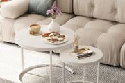Set of 2 End Table, Nesting Tables, Side Table with Metal Frame for Living Room/Bedroom/Balcony/Office/Apartment, Diameter 23.6/15.7 IN White Frame, White Top