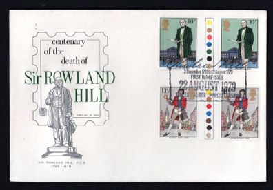 1979 Great Britain Centenary of the Death of Sir Rowland Hill Traffic Lights Gutter Pairs 10p & 11 1/2p commemorative stamps First Day Cover (FDC)