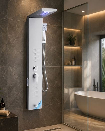 5-in-1 Stainless Steel Shower Panel with LED Rainfall and Waterfall Functions