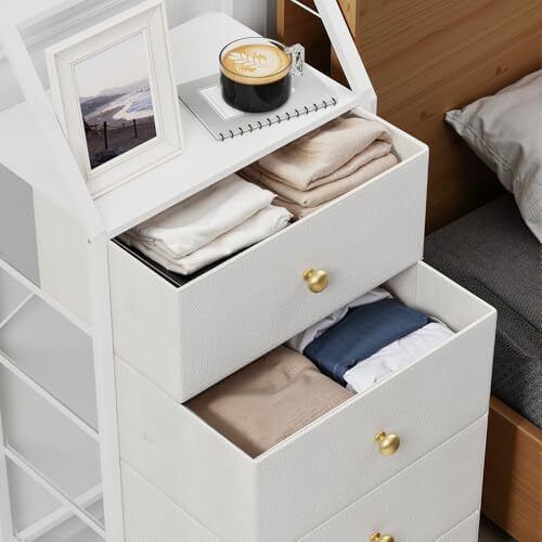 Chest of Drawers with Adjustable Mirror, 2-in-1 Dresser, White