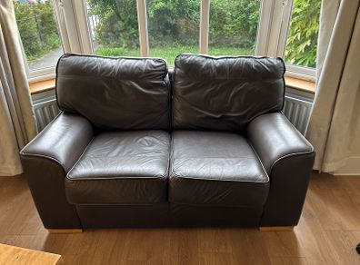 Quality Dark Brown Leather 2-Seater Sofa