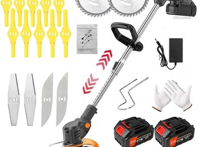Metal Blade Strimmer, Cordless Grass Edger Lithium Battery Strimmers with Adjustable Telescopic Long Handle for Lawn Garden Pruning