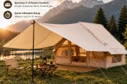 Inflatable Camping Tent 3 to 5 Person with Canopy Stove Jack and Air Pump