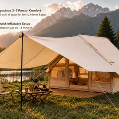 Inflatable Camping Tent 3 to 5 Person with Canopy Stove Jack and Air Pump