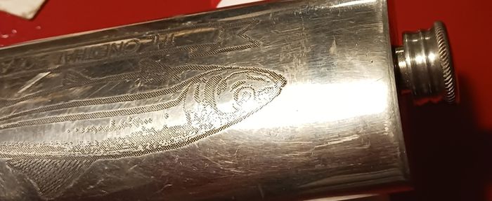 Pewter whiskey flask/ The one That got away