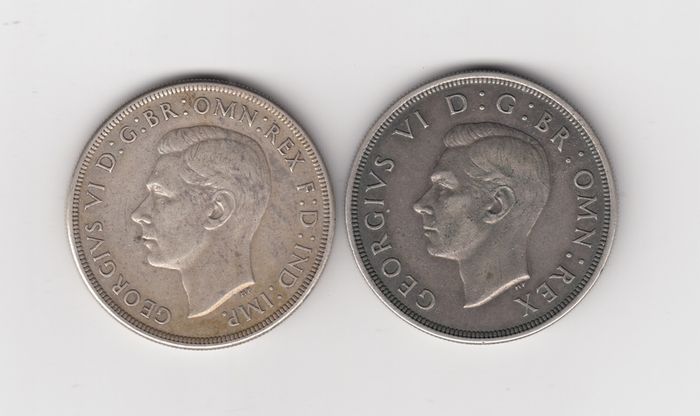 1937, Australian Crown,92.5% silver coin & 1937 G.B. Crown 50% silver coin (no. 479)