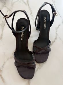 Brown crocodile print Mango high block heels, worn twice.