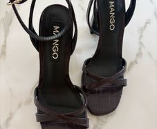 Brown crocodile print Mango high block heels, worn twice.