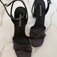 Brown crocodile print Mango high block heels, worn twice.