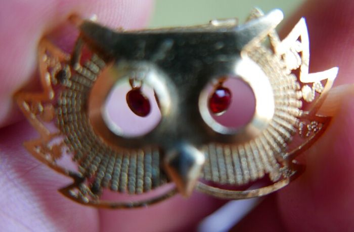 Vintage Owl with Glass Eyes, Pendant or Brooch