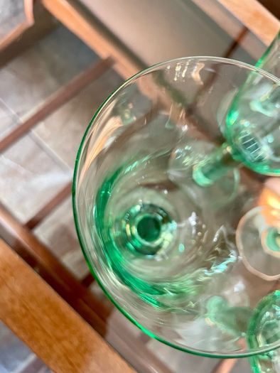 Tall Vintage Artisan Green Wine Water Glasses Sweden 1990s