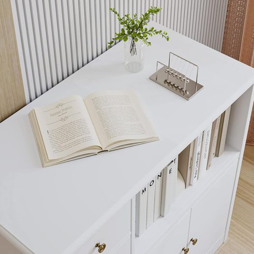 Kitchen Cupboard, White Kitchen Storage Cabinet with Doors, Microwave Counter and Adjustable Shelves, Modern Sideboard for Dining Room, Living Room, 90 x 40 x 82 cm