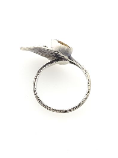 Vintage 925 Sterling Silver & Smoky Quartz Leaf Ring