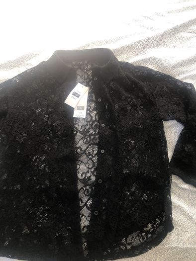 New long sleeved black lace shirt with tags