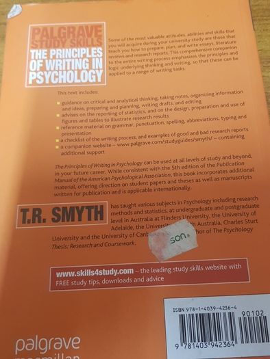 The Principles of Writing in Psychology (Bloomsbury Study Skills, 6) T.R. Smyth
