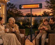 Electric Infrared Patio Heate IP65 2500 W with Tripod, 3 Heat Settings, 24H Timer