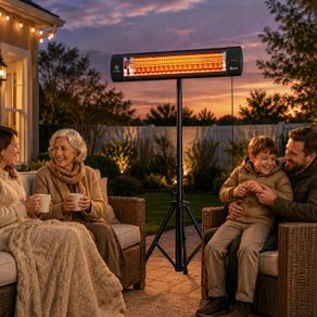 Electric Infrared Patio Heate IP65 2500 W with Tripod, 3 Heat Settings, 24H Timer