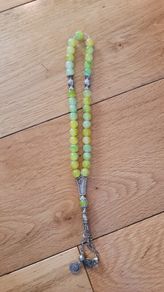 Semi-precious Lime Green Onyx Agate Prayer Worry Beads with Silver Accents x33