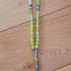 Semi-precious Lime Green Onyx Agate Prayer Worry Beads with Silver Accents x33