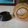 Vintage Etched Amber Glass Hurricane Lamp With Black Base Stand Image 9