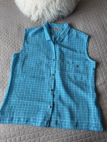 Avalon Designs Blue Gingham Sleeveless Shirt Size 12