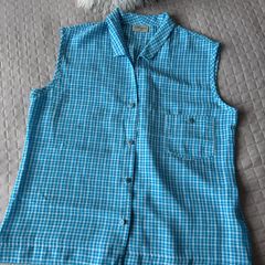 Avalon Designs Blue Gingham Sleeveless Shirt Size 12