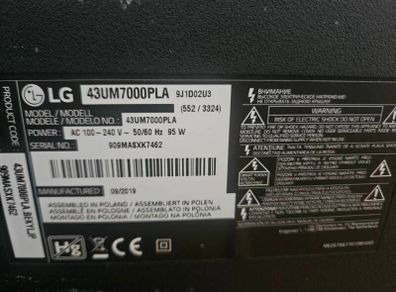 43 LG television for parts or fix