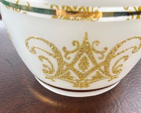 Glass Ceiling light Shade Vintage. Milky Finish With Gold Tones And Gold Frost Detail & Gold  Trim. Is really Beautiful Hung
