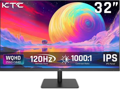KTC Flat 32 Inch Monitor, QHD 1440P 2K 120Hz (OC) IPS Large Computer Monitor, Ultra Thin Bezels, Anti-Blue Light, HDR10, 103% sRGB, 86% DCI-P3, 350 Nits, 3ms MPRT,