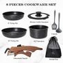 Academy Non Stick Pots and Pans Set, Detachable Handle Induction Hob Pans Set,10 Piece Black Granite Cookware Set with Removable Handle Stackable RV Camp Cookware Image 2