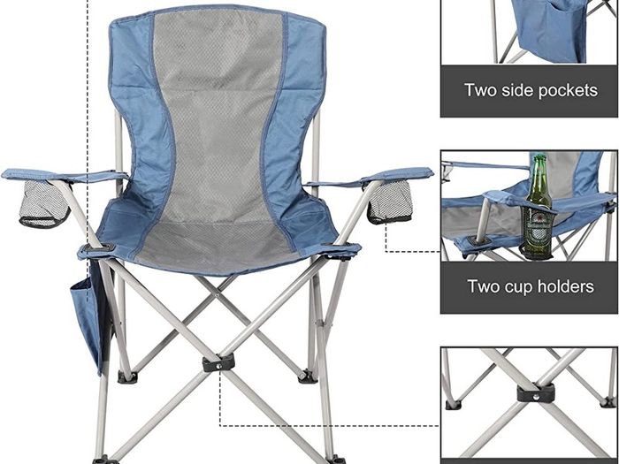 camping Folding chair 600D polyester /rip stop with side pocket grey blue (FREE SHIPPING)