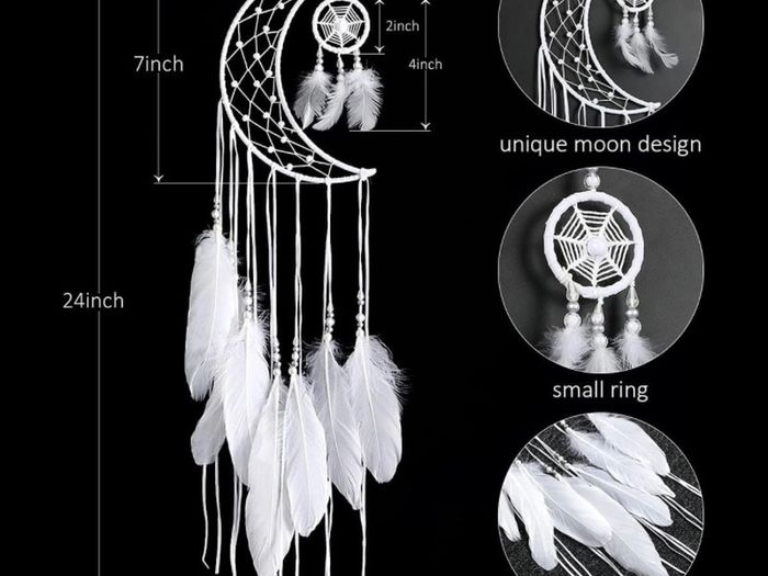 White Dream Catcher Handmade Moon Design with Feathers Dreamcatcher Wall Hanging Home Decoration Ornament Christmas Festival Craft Gift (FREE POSTAGE)
