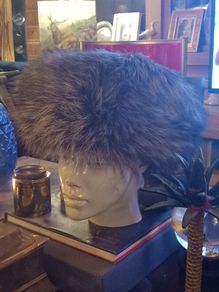 Silver fox hat with lamb leather, D18 post 7e