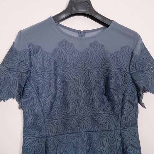 Reiss Slate Blue Textured Scalloped Bodycon Pencil Dress 14UK/42EU
