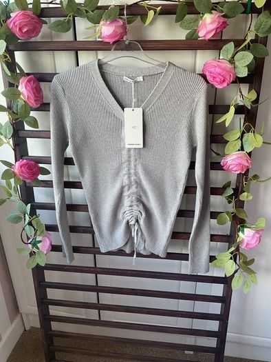 jumper Bnwt grey vneck long sleeve grey drawstring detail jumper m/l