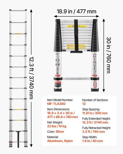 3.8m Telescopic Aluminium Ladder