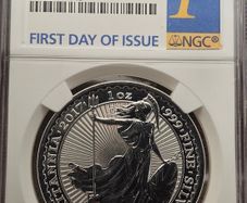 Great Britain 2017 Silver 1oz 2 Pounds Britannia NGC MS69 First Day of Issue