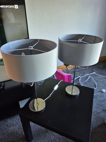 2 x Grey & Silver Shade Table Lamp