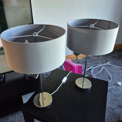 2 x Grey & Silver Shade Table Lamp