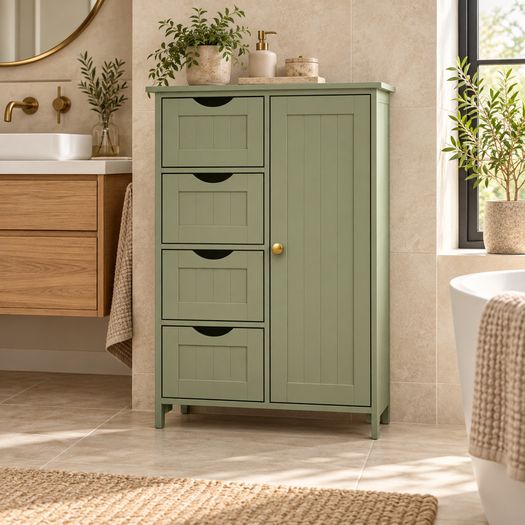 Bathroom Storage Cabinet with Drawers Muted Sage Green