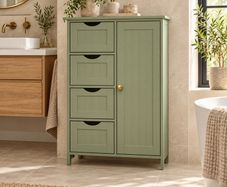 Bathroom Storage Cabinet with Drawers Muted Sage Green