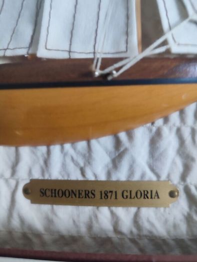 Vintage Wall Hanging Framed Wood Shadow Box with Half Hull Sailboat Models Made of Wood SCHOONERS 1871 GLORIA