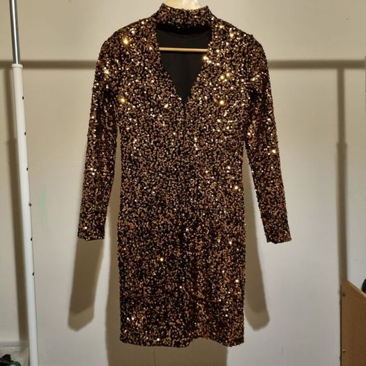 Warehouse London WAREHOUSE  Velvet Sequin High Neck Dress