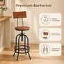 Set of 2 Industrial Bar Stools with Backrest Swivel Wooden Seat Bar Stool Height Adjustable Image 3