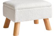 Footstool with Storage, Small Foot Stool Ottoman with Sturdy Wood Legs Stool, Foot Rest with Padded Seat, for Living Room Bedroom Couch Enterway White
