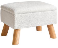 Footstool with Storage, Small Foot Stool Ottoman with Sturdy Wood Legs Stool, Foot Rest with Padded Seat, for Living Room Bedroom Couch Enterway White