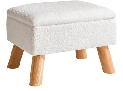 Footstool with Storage, Small Foot Stool Ottoman with Sturdy Wood Legs Stool, Foot Rest with Padded Seat, for Living Room Bedroom Couch Enterway White