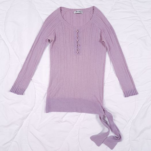 Beth Bowley Mauve Purple Knit Henley Top with Side Tie Size XS/S