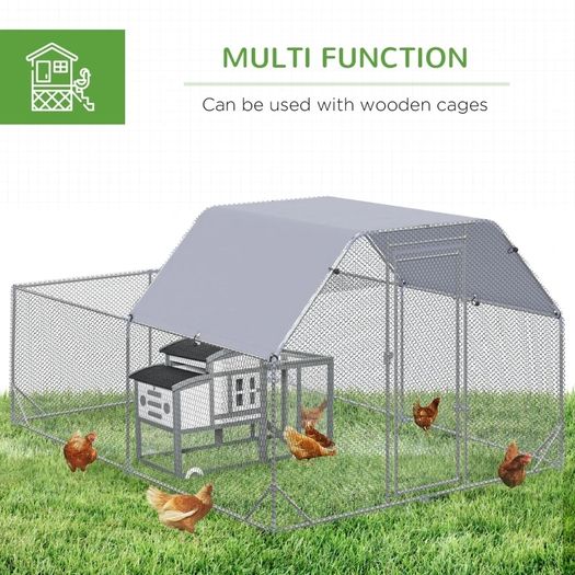 Chicken Run with Roof, Walk-In Chicken Coop Outdoor for 10-12 Chickens, Hen House Duck Pen, 2.8 x 3.8 x 2 m